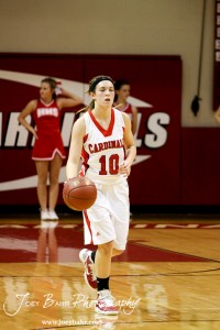 HWJ_Ellinwood_vs_Hoisington_Girls_1-20-12_0102 Hoisington Lady Cardinal Jordin Greer (#10) carries the ball down the court against the Ellinwood Lady Eagles at the 2012 Hoisington Winter Jam Basketball Tournament.