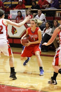 HWJ_Ellinwood_vs_Hoisington_Girls_1-20-12_0152 Lindsey Zink (#24) of the Ellinwood Lady Eagles looks to make a pass against the Hoisington Lady Cardinals at the 2012 Hoisington Winter Jam Basketball Tournament.