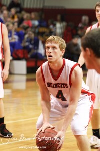 Ellsworth Bearcat Josh Bahr (#4) prepares to shoot a free throw against the Victoria Knights at the 2012 Hoisington Winter Jam Basketball Tournament.