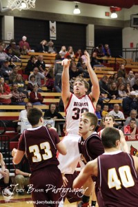 Ellsworth Bearcat Jacob Froese (#30) goes up for a shot against the Victoria Knights at the 2012 Hoisington Winter Jam Basketball Tournament.