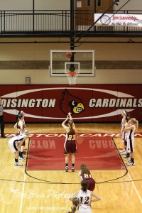 Victoria Lady Knight Amanda Braun (#23) shoots a free throw against the Ellsworth Lady Bearcats at the 2012 Hoisington Winter Jam Basketball Tournament.