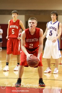Hoisington Cardinal Trent Schremmer (#2) prepares to shoot a free throw against the Minneapolis Lions at the 2012 Hoisington Winter Jam Basketball Tournament.