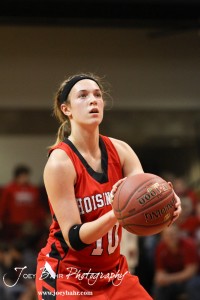 Hoisington Lady Cardinal Jordin Greer (#10) prepares to shoot a free throw against the Russell Lady Broncos at the 2012 Hoisington Winter Jam Basketball Tournament.
