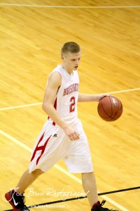 Trent Schremmer (#2) of the Hoisington Cardinals walks the ball down the court against the Ellinwood Eagles at the Hoisington Activities Center in Hoisington, Kansas on February 10, 2012.  Photo: Joey Bahr