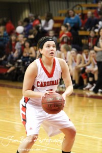 BreAnna Burns (#5) of the Hoisington Lady Cardinals shoots a free throw against the Ellinwood Lady Eagles at the Hoisington Activities Center in Hoisington, Kansas on February 10, 2012.  Photo: Joey Bahr