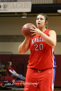 Ellinwood Lady Eagle Kelsea Ward (#20) shoots a free throw against the Hoisington Lady Cardinals at the Hoisington Activities Center in Hoisington, Kansas on February 10, 2012.  Photo: Joey Bahr