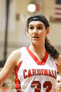 Hoisington Lady Cardinal Mallory Flagor (#32) waits for the basketball to be passed in against the Ellinwood Lady Eagles at the Hoisington Activities Center in Hoisington, Kansas on February 10, 2012.  Photo: Joey Bahr