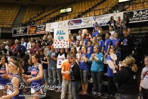 Otis-Bison Cougar fans react to their team winning against the Greeley County Jackrabbits by a score of 63 to 51in the 2012 Class 1A Division II Boys State Championship Quarterfinals Game at Gross Memorial Coliseum at Fort Hays State University in Hays, Kansas on March 7, 2012.  Photo: Joey Bahr