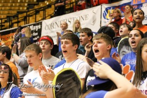2012 Class 1A Division II Boys State Championship Semifinals Otis-Bison students cheer on their team against the Hope Lions in the 2012 Class 1A Division II Boys State Championship Semifinals Game at Gross Memorial Coliseum at Fort Hays State University in Hays, Kansas on March 9, 2012. Photo: Joey Bahr