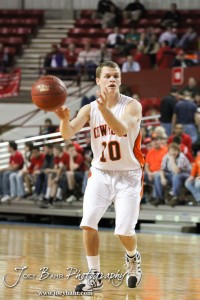 Abilene Cowboy Collin Sexton (#10) passes the basketball to a teammate in the 2012 Class 4A Boys State Championship Quarterfinals Game against the Fort Scott Tigers at Salina Bicentennial Center in Salina, Kansas on March 8, 2012.  Photo: Joey Bahr