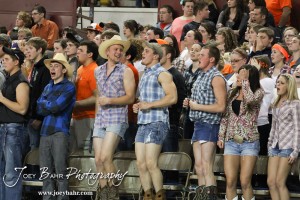 Abilene Cowboy students show their support, and legs, in the 2012 Class 4A Boys State Championship Quarterfinals Game against the Fort Scott Tigers at Salina Bicentennial Center in Salina, Kansas on March 8, 2012.  Photo: Joey Bahr