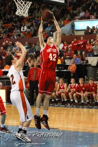 Kyle Altic (#42) goes up for a shot in the lane against the Abilene Cowboys in the 2012 Class 4A Boys State Championship Quarterfinals Game at Salina Bicentennial Center in Salina, Kansas on March 8, 2012.  Photo: Joey Bahr