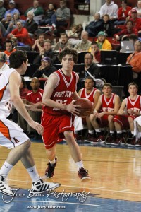Matt Wright (#21) of the Fort Scott Tigers drives towards the lane against the Abilene Cowboys in the 2012 Class 4A Boys State Championship Quarterfinals Game at Salina Bicentennial Center in Salina, Kansas on March 8, 2012.  Photo: Joey Bahr
