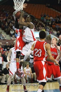Ottawa Cyclone Semi Ojeleye (#33) goes up for a layup against the McPherson Bullpups in the 2012 Class 4A Boys State Championship Quarterfinals Game at Salina Bicentennial Center in Salina, Kansas on March 8, 2012.  Photo: Joey Bahr