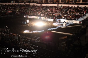 Championship Bull Riding Roto-Mix Dodge City Shootout Fireworks start off the Championship Bull Riding Roto-Mix Dodge City Shootout at United Wireless Arena in Dodge City, Kansas on March 17, 2012. Photo: Joey Bahr