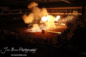 Championship Bull Riding Roto-Mix Dodge City Shootout Fireworks start off the Championship Bull Riding Roto-Mix Dodge City Shootout at United Wireless Arena in Dodge City, Kansas on March 17, 2012. Photo: Joey Bahr