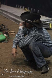 Championship Bull Riding Roto-Mix Dodge City Shootout A competitor prepares for his ride in the Championship Bull Riding Roto-Mix Dodge City Shootout at United Wireless Arena in Dodge City, Kansas on March 17, 2012. Photo: Joey Bahr