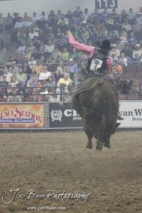 Championship Bull Riding Roto-Mix Dodge City Shootout Clint Craig rides High Pockets from Talbert Bucking Bulls in the Championship Bull Riding Roto-Mix Dodge City Shootout at United Wireless Arena in Dodge City, Kansas on March 17, 2012. Photo: Joey Bahr