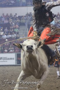 Championship Bull Riding Roto-Mix Dodge City Shootout Jared Long rides Change-up from Exclusive Genetics/Jaynes Gang & Team Bays in the Championship Bull Riding Roto-Mix Dodge City Shootout at United Wireless Arena in Dodge City, Kansas on March 17, 2012. Photo: Joey Bahr