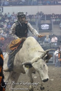 Championship Bull Riding Roto-Mix Dodge City Shootout Jared Long rides Change-up from Exclusive Genetics/Jaynes Gang & Team Bays in the Championship Bull Riding Roto-Mix Dodge City Shootout at United Wireless Arena in Dodge City, Kansas on March 17, 2012. Photo: Joey Bahr