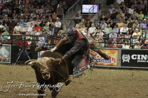 Championship Bull Riding Roto-Mix Dodge City Shootout Robson Aragao dismounts Redneck from Ferguson & Harris in the Championship Round of the Championship Bull Riding Roto-Mix Dodge City Shootout at United Wireless Arena in Dodge City, Kansas on March 17, 2012. Photo: Joey Bahrin the Championship Bull Riding Roto-Mix Dodge City Shootout at United Wireless Arena in Dodge City, Kansas on March 17, 2012. Photo: Joey Bahr