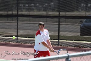 Great Bend Invitiational Boys Tennis Tournament A Hoisington player returns a volley during the Great Bend Invitiational Boys Tennis Tournament at Great Bend High School in Great Bend, Kansas on March 31, 2012. (Photo: Joey Bahr, www.joeybahr.com)