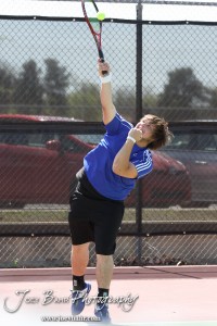 Great Bend Invitiational Boys Tennis Tournament An Ellinwood player serves the ball during the Great Bend Invitiational Boys Tennis Tournament at Great Bend High School in Great Bend, Kansas on March 31, 2012. (Photo: Joey Bahr, www.joeybahr.com)