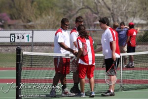 Great Bend Invitiational Boys Tennis Tournament Hoisington and Liberal players shake hands after their match at the Great Bend Invitiational Boys Tennis Tournament at Great Bend High School in Great Bend, Kansas on March 31, 2012. (Photo: Joey Bahr, www.joeybahr.com)