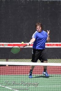 Great Bend Invitiational Boys Tennis Tournament An Ellinwood player returns a volley during the Great Bend Invitiational Boys Tennis Tournament at Great Bend High School in Great Bend, Kansas on March 31, 2012. (Photo: Joey Bahr, www.joeybahr.com)