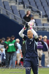 Sporting_KC_vs_LA_Galaxy_4-7-12_0380 Sporting Kansas City Goal Keeper Jimmy Nielsen (#1) comes out to practice before the match with LA Galaxy at LIVESTRONG Sporting Park in Kansas City, Kansas on April 7, 2012. (Photo: Joey Bahr, www.joeybahr.com)