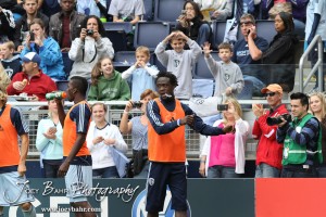 Sporting_KC_vs_LA_Galaxy_4-7-12_0404 Forward Kei Kamara (#23) of Sporting Kansas City warms up before the match with LA Galaxy at LIVESTRONG Sporting Park in Kansas City, Kansas on April 7, 2012. (Photo: Joey Bahr, www.joeybahr.com)