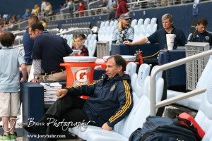 Sporting_KC_vs_LA_Galaxy_4-7-12_1032 LA Galaxy Head Coach Bruce Arena watches warmups before the match with Sporting Kansas City at LIVESTRONG Sporting Park in Kansas City, Kansas on April 7, 2012. (Photo: Joey Bahr, www.joeybahr.com)