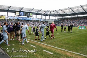 Sporting_KC_vs_LA_Galaxy_4-7-12_1059 Members of LA Galaxy and Sporting Kansas City take the field at LIVESTRONG Sporting Park in Kansas City, Kansas on April 7, 2012. (Photo: Joey Bahr, www.joeybahr.com)