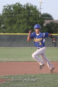 KSHSAA 4A Regional Baseball Championship Conor Gomes (#3) of the Nickerson Panthers runs towards Third against the Colby Eagles at the KSHSAA 4A Regional Baseball Championship at Legion Field in Hoisington, Kansas on May 16, 2012. (Photo: Joey Bahr, www.joeybahr.com)