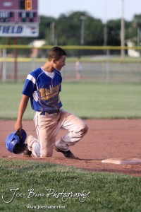 KSHSAA 4A Regional Baseball Championship Nickerson Panther Conor Gomes (#3) reacts to being called out against the Colby Eagles at the KSHSAA 4A Regional Baseball Championship at Legion Field in Hoisington, Kansas on May 16, 2012. (Photo: Joey Bahr, www.joeybahr.com)