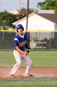 KSHSAA 4A Regional Baseball Championship Conor Gomes (#3) of the Nickerson Panthers watches the play as he gets a lead off against the Colby Eagles at the KSHSAA 4A Regional Baseball Championship at Legion Field in Hoisington, Kansas on May 16, 2012. (Photo: Joey Bahr, www.joeybahr.com)