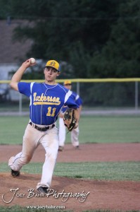 KSHSAA 4A Regional Baseball Championship Quintin Crandall (#11) of the Nickerson Panthers throws a pitch against the Colby Eagles at the KSHSAA 4A Regional Baseball Championship at Legion Field in Hoisington, Kansas on May 16, 2012. (Photo: Joey Bahr, www.joeybahr.com)