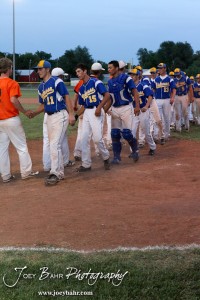KSHSAA 4A Regional Baseball Championship Colby Eagles and Nickerson Panthers shake hands after the KSHSAA 4A Regional Baseball Championship at Legion Field in Hoisington, Kansas on May 16, 2012. (Photo: Joey Bahr, www.joeybahr.com)