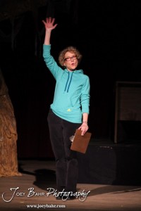 Great Bend Community Theater Director Sally O'Conner practices her before play remarks during the Great Bend Community Theater's final rehearsal of "Duck Hunter Shoots Angel" by Mitch Albom at Crest Theater in Great Bend, Kansas on April 17, 2013. (Photo: Joey Bahr, www.joeybahr.com)
