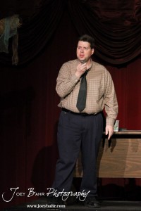 Lester played by Jeff Gibson performs during the Great Bend Community Theater's final rehearsal of "Duck Hunter Shoots Angel" by Mitch Albom at Crest Theater in Great Bend, Kansas on April 17, 2013. (Photo: Joey Bahr, www.joeybahr.com)
