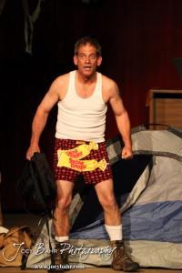 Duane played by K.B. Bell has a "Deliverance" flashback during the Great Bend Community Theater's final rehearsal of "Duck Hunter Shoots Angel" by Mitch Albom at Crest Theater in Great Bend, Kansas on April 17, 2013. (Photo: Joey Bahr, www.joeybahr.com)