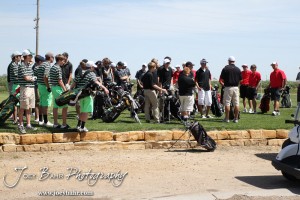 Golfers get their final instructions before the Great Bend High School Boys Golf Invitational Tournament at The Club at Stoneridge in Great Bend, Kansas on April 29, 2013. (Photo: Joey Bahr, www.joeybahr.com)
