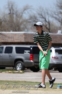 Salina South Cougar Tim Kroeker watches his drive during the Great Bend High School Boys Golf Invitational Tournament at The Club at Stoneridge in Great Bend, Kansas on April 29, 2013. (Photo: Joey Bahr, www.joeybahr.com)