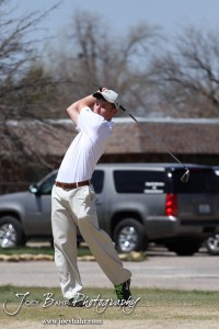 Garden City Buffalo Lucas Goss tees off during the Great Bend High School Boys Golf Invitational Tournament at The Club at Stoneridge in Great Bend, Kansas on April 29, 2013. (Photo: Joey Bahr, www.joeybahr.com)