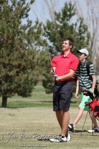 Liberal Redskin Blake Brenneman watches his drive during the Great Bend High School Boys Golf Invitational Tournament at The Club at Stoneridge in Great Bend, Kansas on April 29, 2013. (Photo: Joey Bahr, www.joeybahr.com)