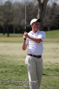 Garden City Buffalo Lucas Goss watches the path of a shot he just hit during the Great Bend High School Boys Golf Invitational Tournament at The Club at Stoneridge in Great Bend, Kansas on April 29, 2013. (Photo: Joey Bahr, www.joeybahr.com)
