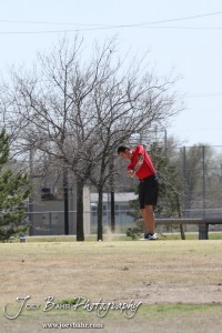 Liberal Redskin Blake Brenneman tees off during the Great Bend High School Boys Golf Invitational Tournament at The Club at Stoneridge in Great Bend, Kansas on April 29, 2013. (Photo: Joey Bahr, www.joeybahr.com)