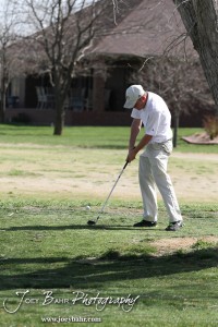 Garden City Buffalo Lucas Goss hits the ball during the Great Bend High School Boys Golf Invitational Tournament at The Club at Stoneridge in Great Bend, Kansas on April 29, 2013. (Photo: Joey Bahr, www.joeybahr.com)
