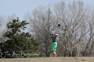 Salina South Cougar Tim Kroeker tees off during the Great Bend High School Boys Golf Invitational Tournament at The Club at Stoneridge in Great Bend, Kansas on April 29, 2013. (Photo: Joey Bahr, www.joeybahr.com)