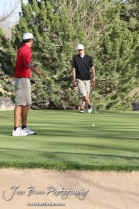 Liberal Redskin Blake Brenneman points to show the ball where to go during the Great Bend High School Boys Golf Invitational Tournament at The Club at Stoneridge in Great Bend, Kansas on April 29, 2013. (Photo: Joey Bahr, www.joeybahr.com)